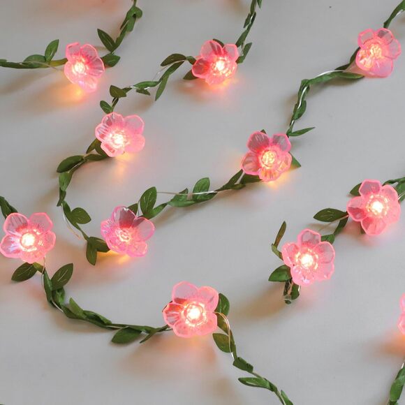 Cherry Blossom String Lights 30 LED Pink Flower Garland Fairy Lights Battery - Picture 2 of 9